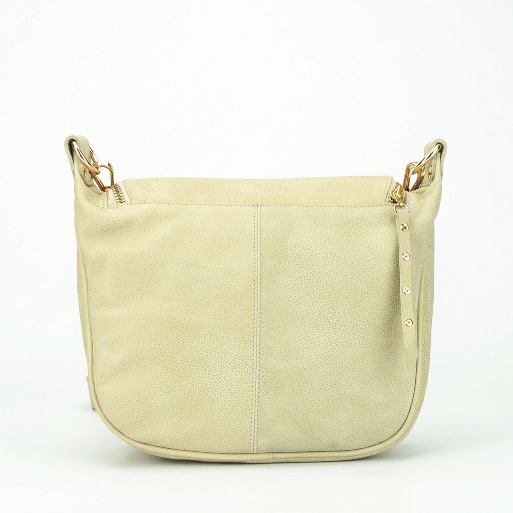 cartera bandolera cruzada de cuero modelo FELICIA marca BRAVA color hueso, vista trasera