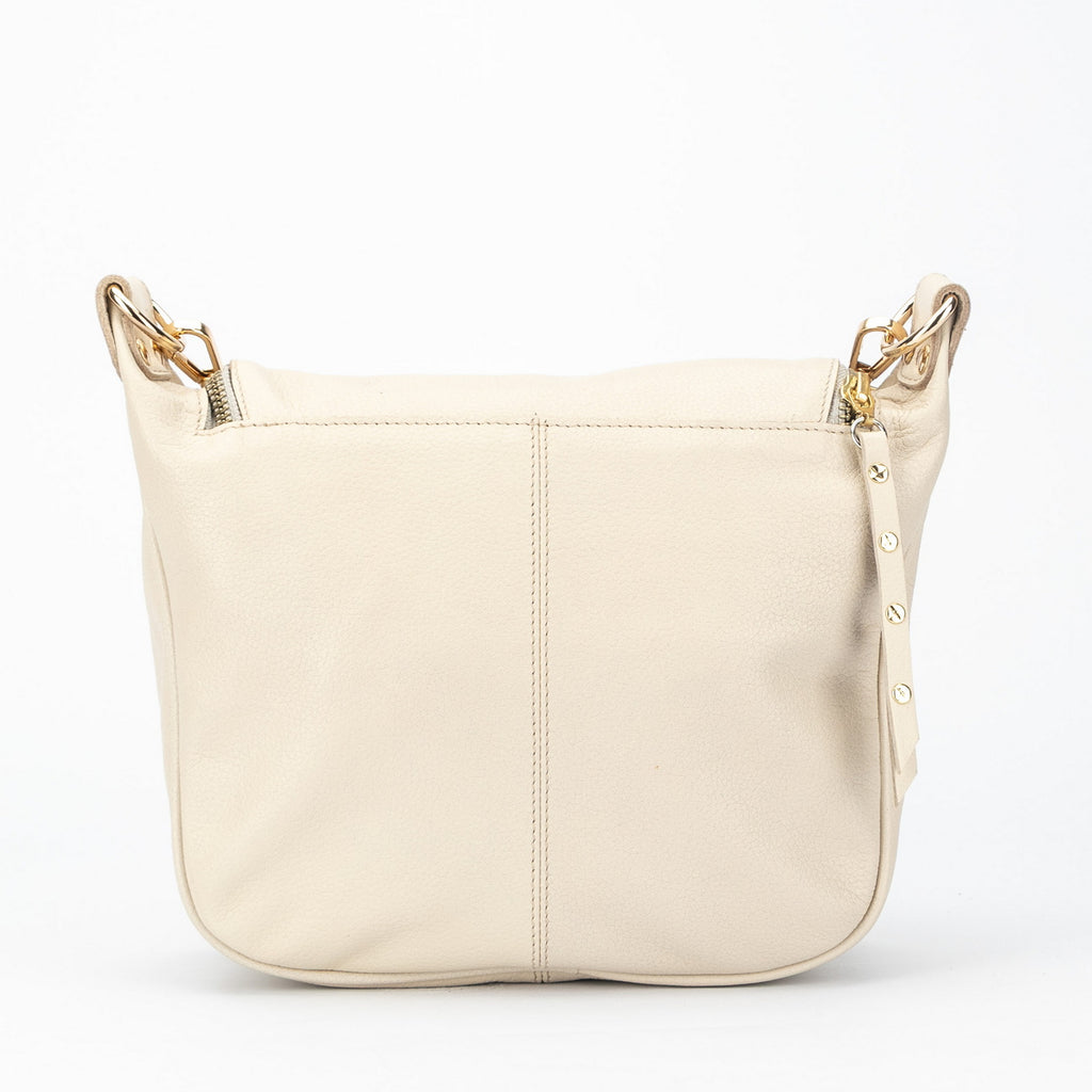 cartera bandolera cruzada de cuero modelo FELICIA marca BRAVA color marfil, vista trasera
