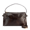 Cartera de cuero moro, línea estructurada con correa desmontable  cierre con cremallera y bolsillo interior, modelo Michelle marca _BRAVA, vista frontal.