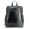 Mochila ejecutiva de cuero negro modelo CECILIA de _BRAVA, vista frontal con bolsillos con cierre